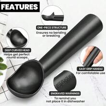 7 Inch Ice Cream Scoop - One-Piece Nonstick Aluminum Ice Cream Scooper - Professional Metal Ice Cream Spoon - Durable, Easy To Use & Clean - Lightweight Cookie Spoon - Scoop Ice Cream (Sliver) - 黑色 - 查看 4