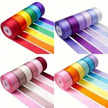 6 Rolls Of Double-Sided Ribbon, 1 Inch Wide, Total Size 30, Double-Sided Ribbon, Gift Packaging In Various Colors, Bouquets, Bows, Handicrafts, Christmas, Easter, Parties (6 Sets To Choose From) Home Decor Christmas Decorations Room Decor Winter Christmas Decorations Home Christmas Gifts Christmas Decor - Multicolor - View 3