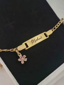 1pc Mặt dây chuyền/Vòng tay tùy chỉnh tên hoa Zirconia cho bé gái, quà tặng cá nhân hóa dễ thương, quà tặng độc đáo lý tưởng cho cô ấy dịp Valentine, Ngày của Mẹ, Sinh nhật, phong cách thẩm mỹ - Vàng - Xem 9