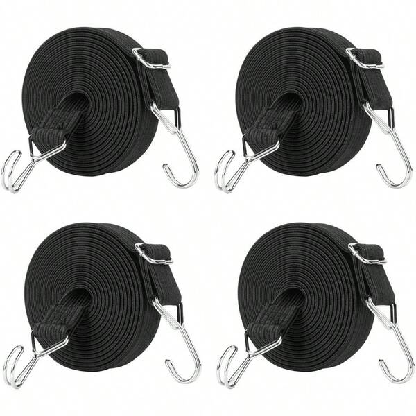 Bungee Cords With Hooks 4 Pcs Elastic Tie Down Straps Heavy Duty Luggage Bungee Straps For Camping Car Roof Rack Cargo Bicycles Motorcycle Black 1m