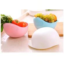 一体式套装 - 厨房多功能洗米机洗菜篮懒人用品沥水洗米筛细孔多用途塑料洗米盆，厨房配件，家庭厨师必备的厨房工具礼物，节省空间的厨房收纳用品，圣诞节厨房礼物创意 - 純色 - 查看 4