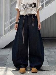 1 buah Celana Jeans Pria Model Vintage Patchwork Kaki Lebar, Celana Denim Kasual Longgar Serbaguna (Sabuk dan Aksesoris Tidak Termasuk) - Hitam - View 1