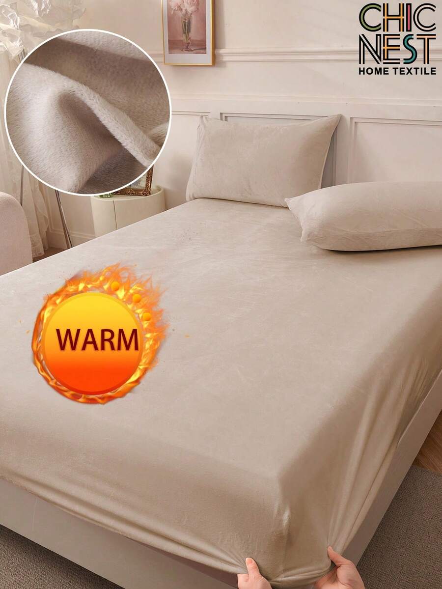 1 件白色天鹅绒床笠温暖柔软纯色毛绒床笠特大号双人床尺寸,奢华超柔软舒适床单,带 12 英寸深口袋,适合秋冬和春季,无枕套秋冬温暖床垫保护,深口袋, - 卡其色 - 查看 1