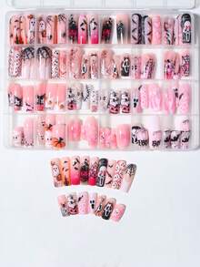 Halloween Nailas 288Pcs(12Mixed)Square Cute Ghost Faces, Ghosts, Pumpkins, Spider Webs, Hearts, Blood Drops And Bats Pattern Design French Tip Press On Nails Fit Perfectly Design Acrylic False Nails Set, Include: 4Pcs Jelly Glue And 2Pcs Nail File, Halloween Nails For Ladies For For Woman &Girl Halloween Use Nail Supplies Nails - View 4