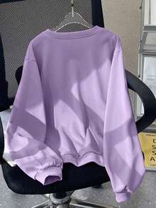 女童可爱狗狗图案休闲简约长袖卫衣，时尚圆领套头衫，适合秋冬季穿着 - 紫色 - 查看 3