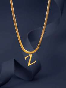 1pc European & American Fashion 26 Letter Pendant Blade Chain Necklace, 18K Gold Plated Stainless Steel, Non-Fading, Suitable For Women Everyday & Holiday Wear