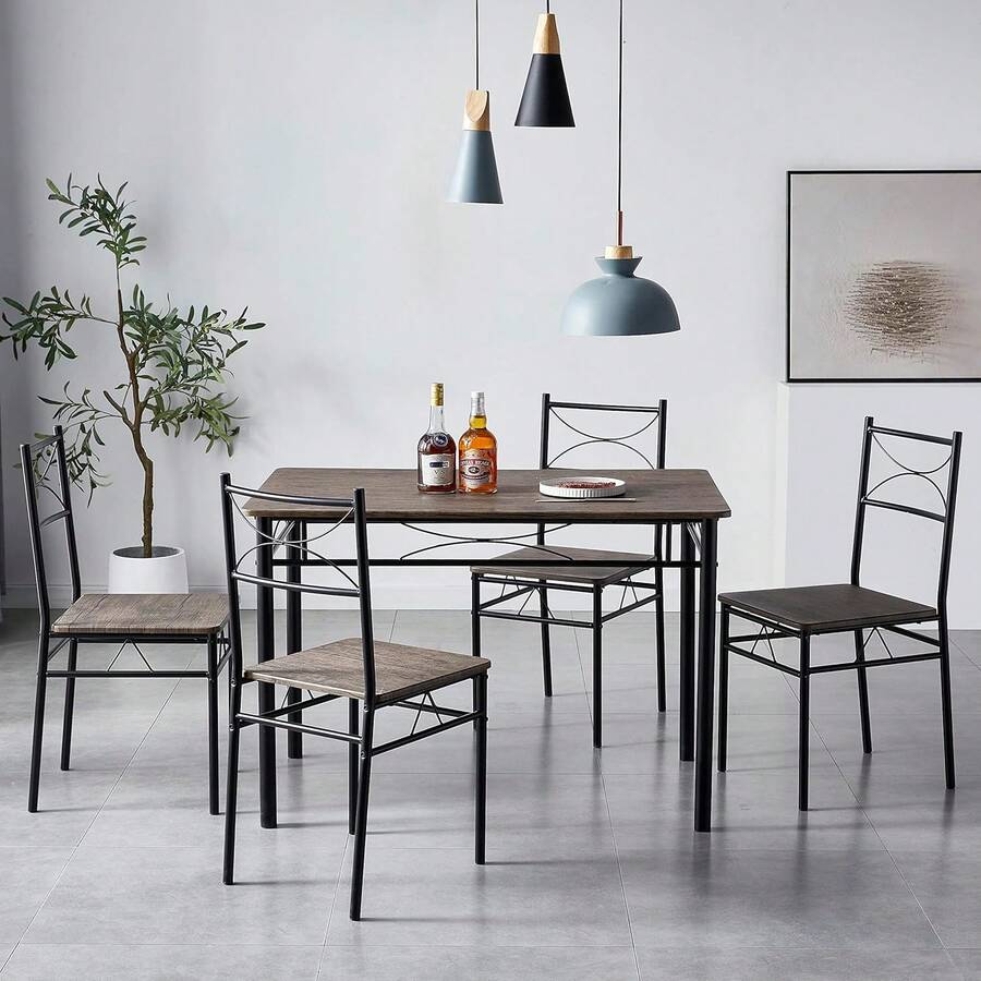 Mcc Direct Dining Table And Chairs Set Metal Wood Effect Table Dining Set 4 Chairs Silvia - Natural - View 1