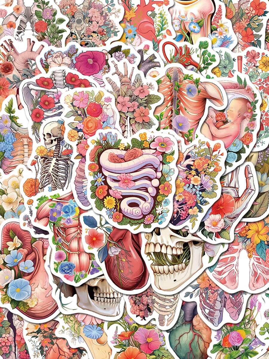 SCXXBSW 50 piezas Pegatinas decorativas con flores y graffiti para tazas de agua, cuadernos, equipaje, resistentes al agua