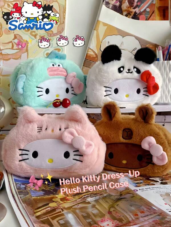 Sanrio Sanrio 1 Piece Hello Kitty Cartoon Plush Toy Pencil Case, Pen Holder Stationery Storage Bag, Hello Kitty Pencil Case, Large Capacity Kitty Theme Cosmetic Bag, Can Hold Lipstick, Eyebrow Pencil And Other Small Items, Gift, Suitable For School Supplies Storage