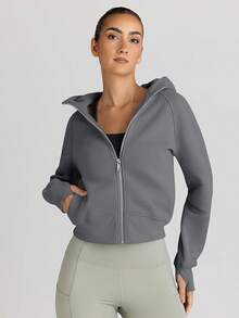 Zip Up Hoodies Cropped Sweatshirts Fleece Fall & Winter Casual Comfy Y2k Tops Women - 深灰色 - 查看 2