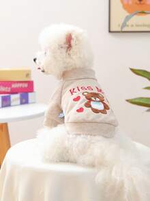 1pc Pet Clothes, Cute Poodle Puppy Dog Cat Outfit, Small Dog Autumn/Winter Warm & Comfortable Teddy Bear Collar Sweater - Multicolor - View 2