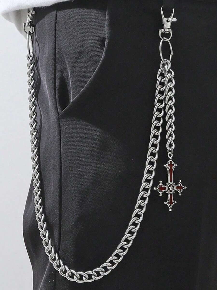 1pc Men's Cross Chain Pants Accessory, Suitable For Halloween, Punk Style, Women's Waist Decor Chain, Versatile Daily Wear Autumn-Winter Accessories Halloween Costume,Suitable For Teens, Youth,Men,Casual, Outdoor, Athletic, Vacation, Graduation Gifts, Birthday, Daily Wear - A - View 1