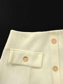 Women's Solid Color Casual Elegant Button Front Midi Skirt, Autumn/Winter