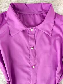 Women's Fashion Collared Blouse With Buttons On The Front, Code 1 - Mauve Purple - View 2