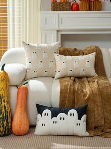 1 pieza Funda de almohada bordada con diseño de fantasmas, fibra de poliéster moderna sin núcleo de almohada, material de lona adecuado para decoración de Halloween en salas de estar y jardines al aire libre, decoración de Halloween, decoración espeluznante para el hogar (SIN INSERTO), decoración de otoño, decoración de otoño, decoración de habitación