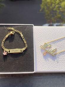 1pc Mặt dây chuyền/Vòng tay tùy chỉnh tên hoa Zirconia cho bé gái, quà tặng cá nhân hóa dễ thương, quà tặng độc đáo lý tưởng cho cô ấy dịp Valentine, Ngày của Mẹ, Sinh nhật, phong cách thẩm mỹ - Vàng - Xem 7