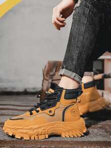 Botas de caña alta cómodas y transpirables de estilo retro para hombre, botas de hombre con suela gruesa y diseño elevado, botas de viaje para el desierto, zapatos de caña alta transpirables para hombre, zapatos informales para fiestas, zapatillas deportivas informales para estudiantes, botas de piel de caña media, zapatos de  para obras, perfectas para combinar con jerséis. - Caqui - Ver 3