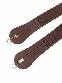 1pc European & American Style Metal Double Buckle Elastic Waist Belt, Fashion Versatile Waist Cincher - Black - View 8