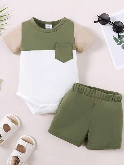 Conjunto de pelele y pantalón corto para bebé con estampado de dinosaurios y letras