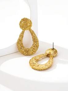 1 对时尚金属纹理水滴吊坠耳环，优雅的女士日常佩戴珠宝 - 金黃色 - 查看 4