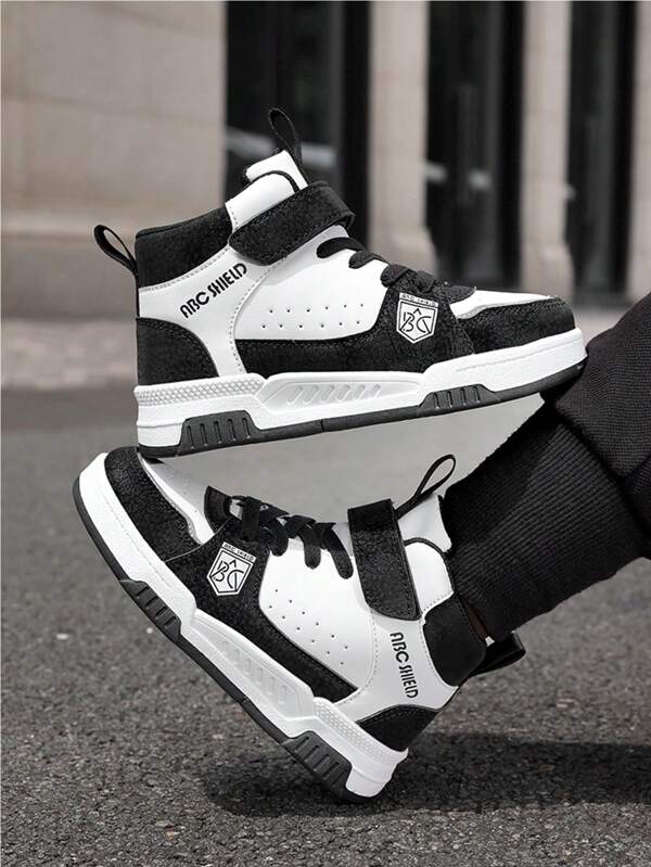 Zapatillas deportivas de media caña con forro térmico para adolescentes, otoño/invierno, de moda con contraste de color en el forro térmico, cómodas y cálidas, suela antideslizante y duradera, aptas para uso diario