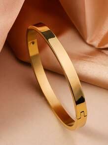 1pc Stainless Steel Polished Fashionable Versatile Mirror Finish Bracelet For Women, Suitable For Daily Wear