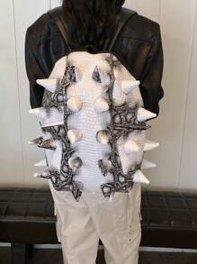 时尚皮革 3D 刺猬背包，学生和爱好者背包，独特设计，多功能，大容量旅行背包，时尚背包 - 彩色 - 查看 3