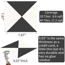 MORCART 40片自粘乙烯基地板砖，防水，可移除，尺寸为7.8英寸 x 7.8英寸，适用于DIY安装于浴室、厨房、壁炉、宠物屋、楼梯、卧室、墙面等处，黑白两色可选。 - 彩色 - 查看 13