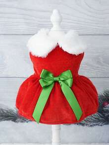 狗狗圣诞服装小狗连衣裙，圣诞老人宠物服装天鹅绒裙子保暖衬衫冬季外套圣诞节节日服装可爱女孩服装红色连衣裙，适合中小型犬和猫的狗狗服装，两种款式可供选择 - 彩色 - 查看 7