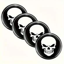 4个骷髅头轮毂中心盖贴纸，汽车轮毂贴花，个性化徽章装饰，汽车配件，适用于多种车型，创意车身贴花 - 4pc骷髏頭輪轂貼 - 查看 7