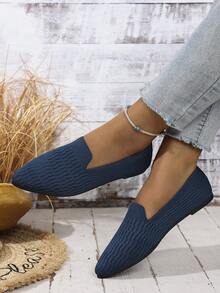2025 Autunno Scarpe piatte a punta con motivo a righe in maglia per donna, stile boho chic casual e sexy, loafer a coste adatte per vacanze, feste, casa, ufficio, all'aperto, per tutte le stagioni