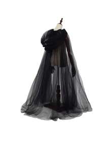 1 件万圣节黑色双层蕾丝女巫斗篷，适用于万圣节和主题活动万圣节服装，角色扮演女巫服装