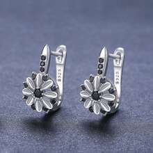 1 Stück 925 Sterling Silber elegante schwarze Zirkonia Blumen Ohrstecker für Frauen, geeignet für den täglichen Gebrauch, Feiertage, Geburtstage, Geschenke für Familie und Freunde - Silber - Übersicht 1