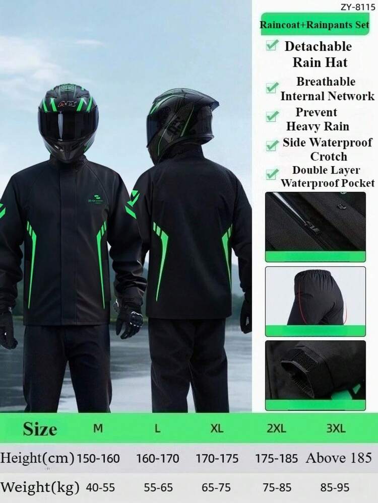 Novo Poncho de Chuva com Capuz Adulto Reforçado, Jaqueta de Chuva para Motocicleta, Moda Jaqueta de Chuva para Cavalgar, Conjunto Reforçado de Jaqueta e Calça de Chuva à Prova d'Água e à Prova de Vento para Atividades ao Ar Livre, Jaqueta de Chuva e Capa de Chuva Resistente ao Desgaste e Anti-Motim, Jaqueta de Chuva Multifuncional para Ciclismo, Viagem, Escalada, Respirável - Multicolorido - Visão 16