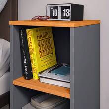 Mesa De Cabeceira Livreiro Pequena Retro Varias Cores Charme - Cinza/Nature - Visão 4