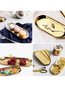 Luxury Decorative Stainless Steel Tray For Jewelry Food Gold - 金色 - 查看 5