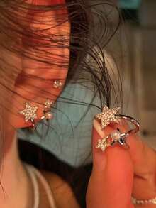 1 Paar silberne diamantbesetzte Stern Perle Ohrstecker, mit funkelnden Strass-Quasten und hochwertigen Braut-Ohrringe, perfekt für Brautjungfern und Hochzeitsgeschenke