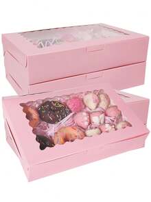 10pcs/1pc Bread Boxes With Window, 12" X 8" X 2.5" (30.5cm X 20.3cm X 6.4cm), Large White Cookie Boxes, Automatic Pop-Up Candy Boxes, Suitable For Pie, Cake, Muffin, Donut And Pastry, Party, Holiday, Wedding, Birthday - Pink - View 13