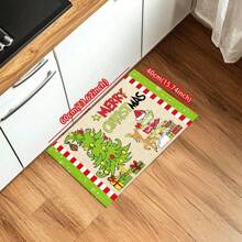 1/2pcs Winter Wonderland Christmas Doormat Set, Lightweight, Non-Slip, Washable, Made Of Synthetic Fiber With Rubber Backing, Christmas Decor Floor Mat With Green Border And Snowflake Pattern, Suitable For Living Room, Kitchen, Bathroom, Dining Room, Study