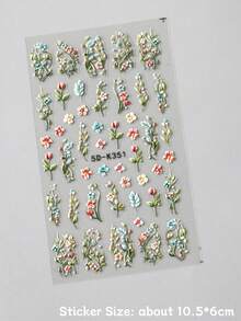 2pcs 5D Embossed Green Vine Leaf Floral Bouquet Nail Art Stickers, Fresh Colorful Blooming Five Petal Flower Leaf Nail Decals Wedding Nails Designs DIY Nail Supplies Relief Charms Decoration - Green - View 7