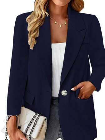 Plus Size Solid Color Blazer Jacket, Tailored Fit, Elegant Design For Women