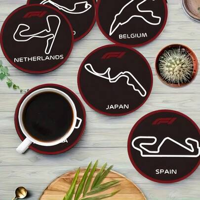 6pcs Racing Car Wooden Coaster Set - Home Decor - Unique Gift - Handcraft And DIY - Motorcycle Racing - Ideal For F1 Drivers And Car Enthusiasts, Suitable For Home And Christmas Birthday Party Decoration Gifts. Multiple Colors Available