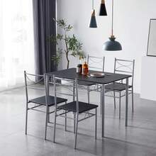 Mcc Direct Dining Table And Chairs Set Metal Wood Effect Table Dining Set 4 Chairs Silvia - Black - View 3