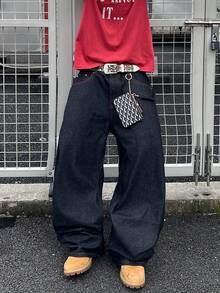 1pc Men's Loose Fit Embroidered Jeans, Comfortable Streetwear Casual Pants (Belt And Accessories Not Included)