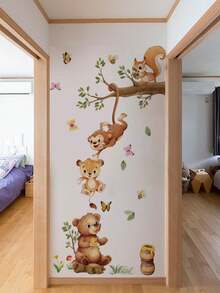 1PC/2pcs Removable PVC Wall Decals – [Honey Pot Bear, Vine Man Animal Monkey]Self-Adhesive Waterproof Wall Stickers For Home Decor, Room Decor, Wall Decor, And Kitchen – Easy To Apply, Ideal For Living Room, Bedroom, Or Office Home Decor