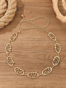 1pc Women's Western Style Belt, Hollow Five-Pointed Star Chain Waist Decoration, Fashion Versatile Body Chain Suitable For Sweater Dress, Beach, Party Fall, Autumn, Halloween - Silver - View 5