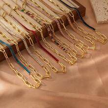 1pc 18K Gold Plated Stainless Steel Women's Necklace With Rhinestones, Fashionable High-End, Suitable For Parties And Dates, Bohemian Style Accessory - Yellow Gold - View 5