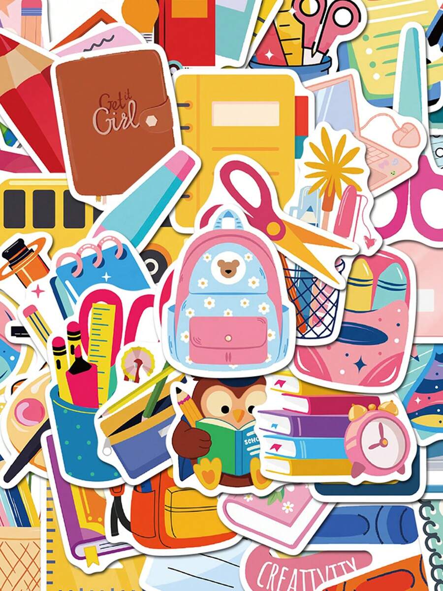 SCXXBSW 50pcs Back To School Cartoon Graffiti Stickers Decorative Handbooks Water Cups Notebook Luggage Waterproof Stickers
