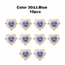 10pcs Mixed Color Vintage Hollow Out Zinc Alloy Heart Pendant With Glass Rhinestone In Baroque Style 22*26mm, Gold-Coloured Lolita Diy Jewelry Accessory For Palace Style Handmade Bracelet/Necklace/Earrings/Hair Clips/Headbands, Bridal Shoes/Clothes/Purses/Shawl Buckles, Window Curtains Decoration. Glass Rhinestone, Not Acrylic. Valentines