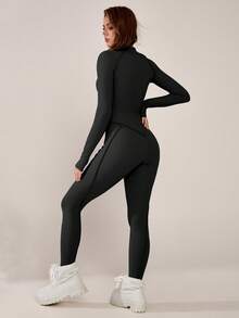 NcmRyu 1 Stück Damen Slim Fit nahtloser einfarbiger Stehkragen eng anliegender formender Outdoor Fitness Workout Running Yoga Jumpsuit Shapewear Bodysuit